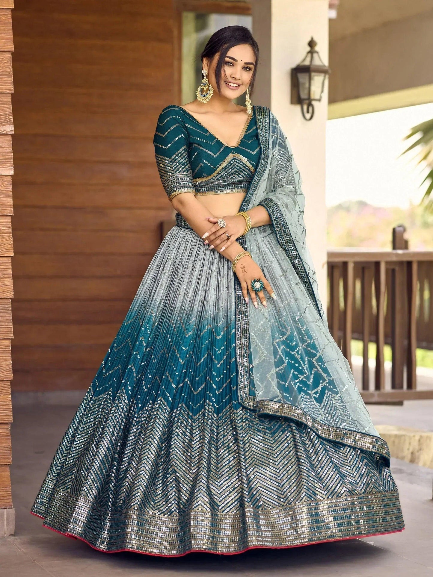 Tulsi Art Wonderful Blue Sequins Chinon Function Wear Lehenga Choli