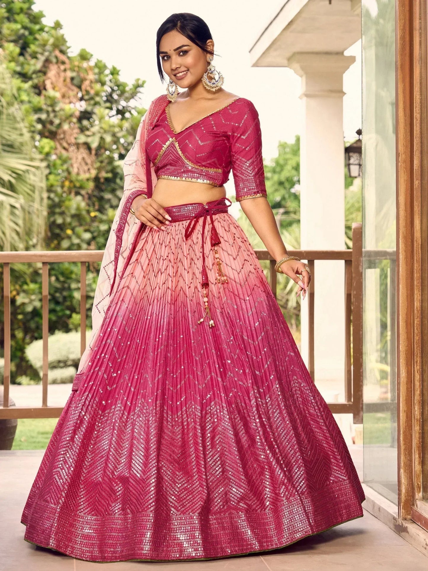 Tulsi Art Marvelous Pink Sequins Chinon Wedding Lehenga Choli With Dupatta