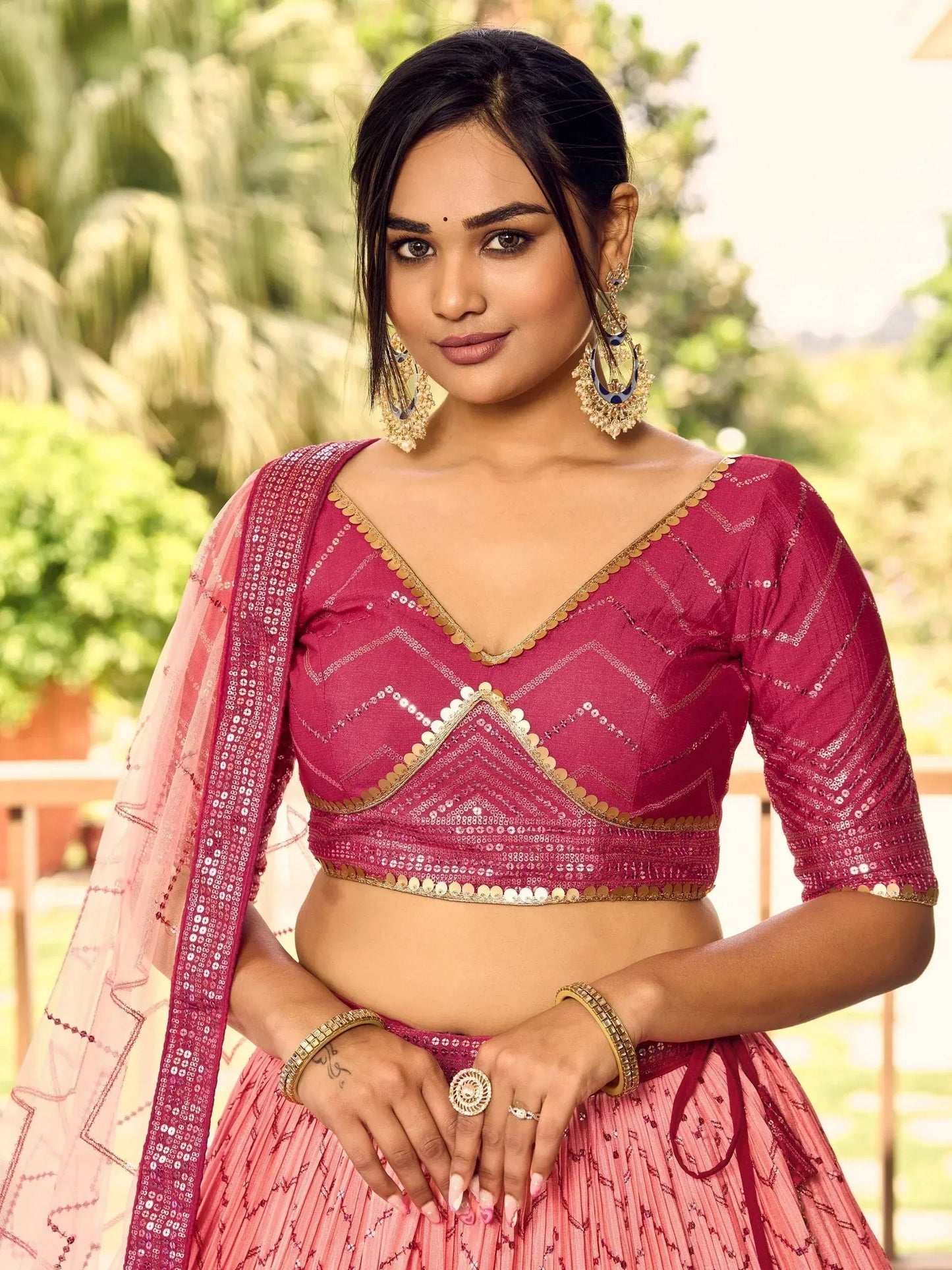 Tulsi Art Marvelous Pink Sequins Chinon Wedding Lehenga Choli With Dupatta