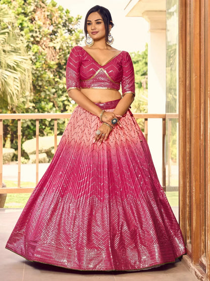 Tulsi Art Marvelous Pink Sequins Chinon Wedding Lehenga Choli With Dupatta