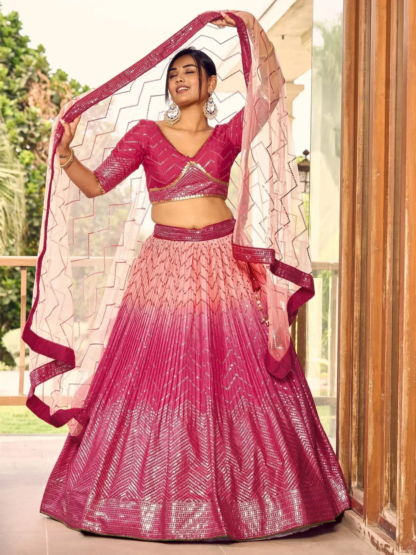 Tulsi Art Marvelous Pink Sequins Chinon Wedding Lehenga Choli With Dupatta