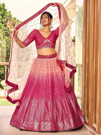 Tulsi Art Marvelous Pink Sequins Chinon Wedding Lehenga Choli With Dupatta