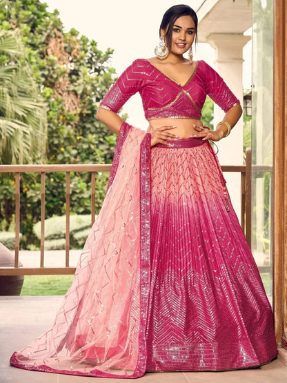 Tulsi Art Marvelous Pink Sequins Chinon Wedding Lehenga Choli With Dupatta