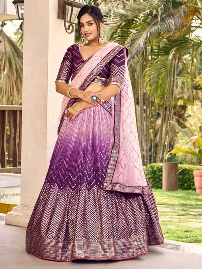 Tulsi Art Amazing Purple Sequins Chinon Function Wear Lehenga Choli