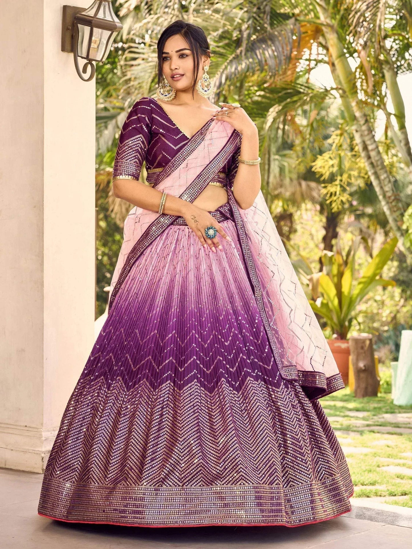 Tulsi Art Amazing Purple Sequins Chinon Function Wear Lehenga Choli