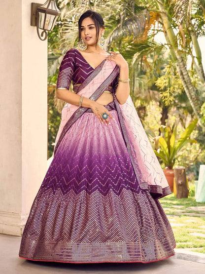 Tulsi Art Amazing Purple Sequins Chinon Function Wear Lehenga Choli