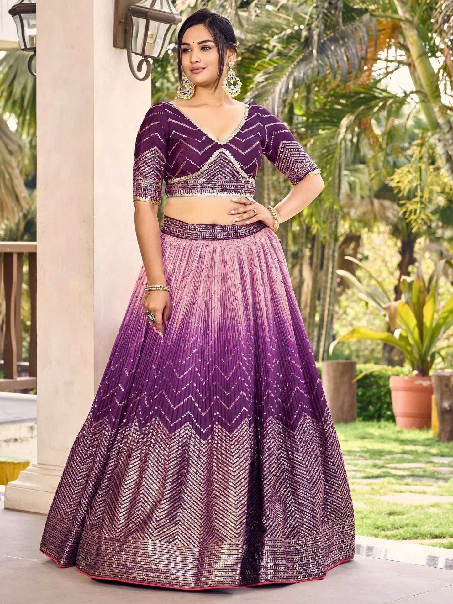 Tulsi Art Amazing Purple Sequins Chinon Function Wear Lehenga Choli