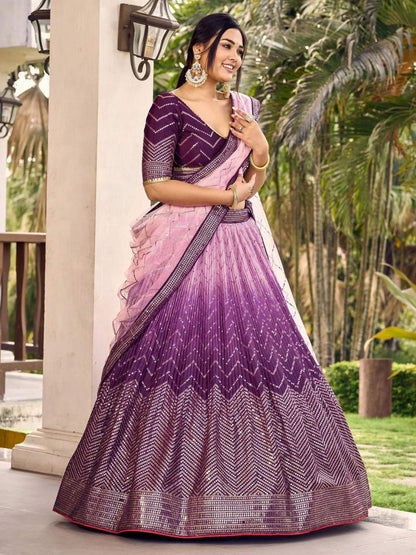 Tulsi Art Amazing Purple Sequins Chinon Function Wear Lehenga Choli