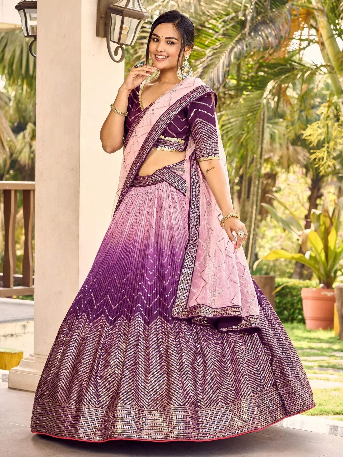 Tulsi Art Amazing Purple Sequins Chinon Function Wear Lehenga Choli