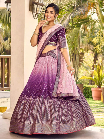 Tulsi Art Amazing Purple Sequins Chinon Function Wear Lehenga Choli