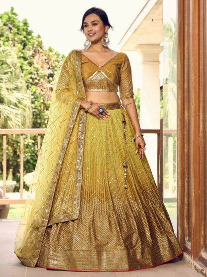 Tulsi Art Outstanding Yellow Sequins Chinon Haldi Wear Lehenga Choli