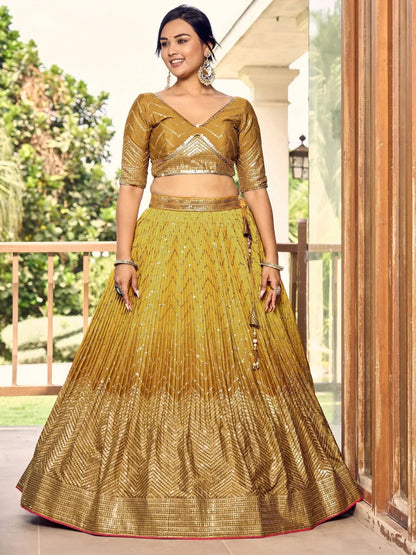 Tulsi Art Outstanding Yellow Sequins Chinon Haldi Wear Lehenga Choli
