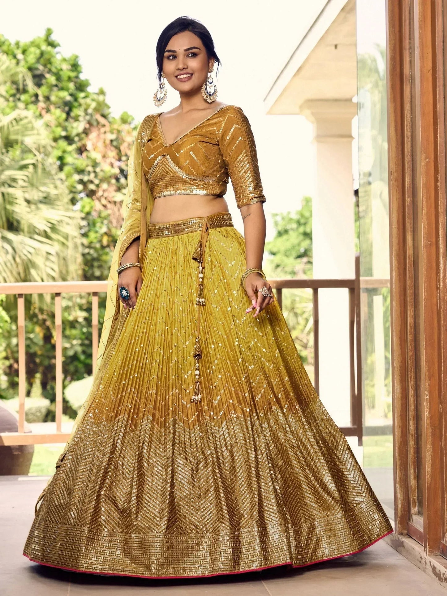 Tulsi Art Outstanding Yellow Sequins Chinon Haldi Wear Lehenga Choli