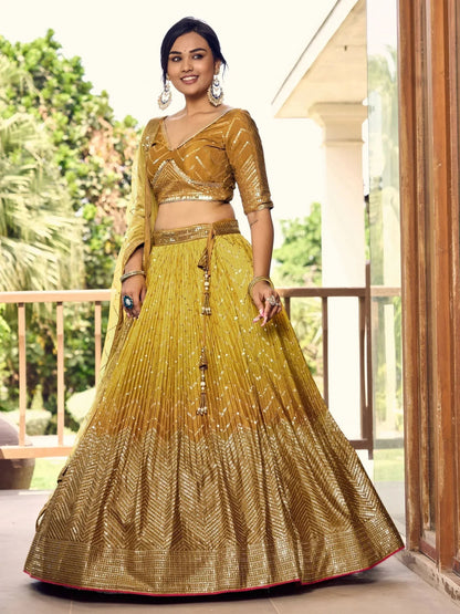 Tulsi Art Outstanding Yellow Sequins Chinon Haldi Wear Lehenga Choli