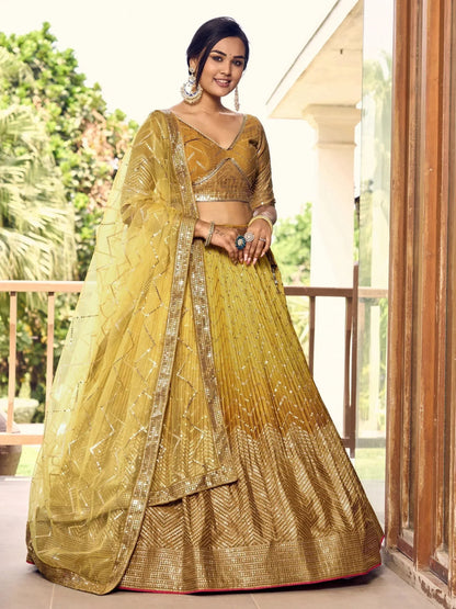 Tulsi Art Outstanding Yellow Sequins Chinon Haldi Wear Lehenga Choli