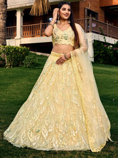 Tulsi Art Attractive Yellow Sequins Net Function Wear Lehenga Choli With Dupatta