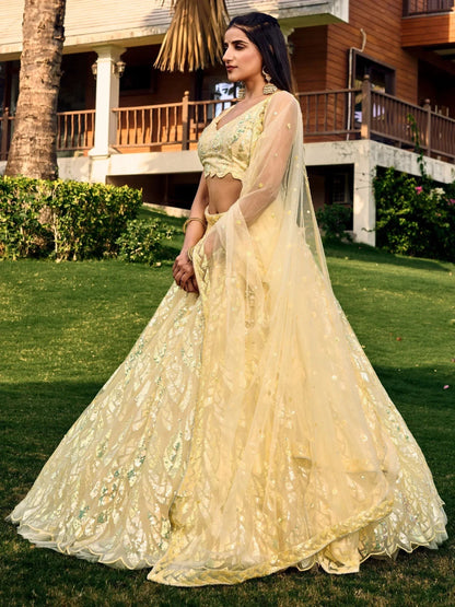 Tulsi Art Attractive Yellow Sequins Net Function Wear Lehenga Choli With Dupatta