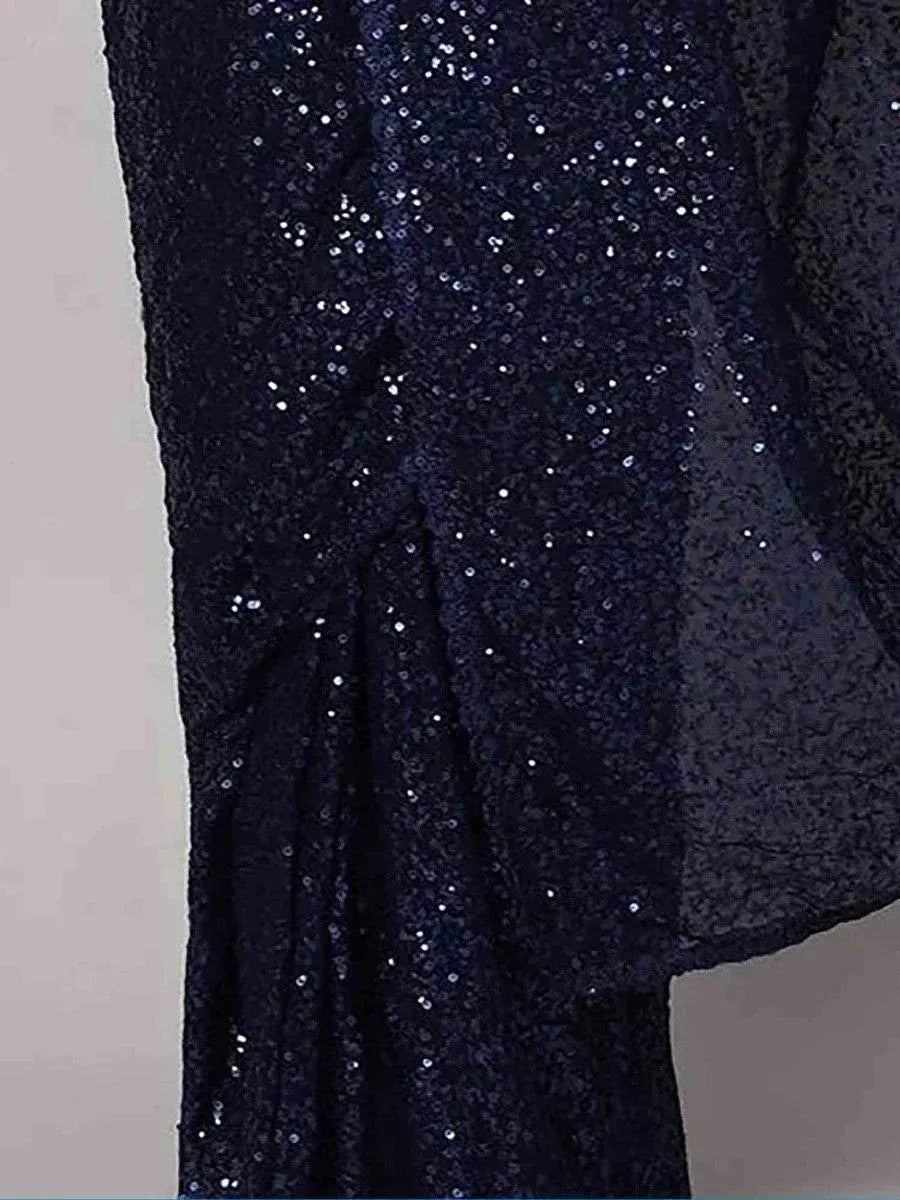 Tulsi Art Stunning Navy Blue Sequins Georgette Designer Saree With Blouse