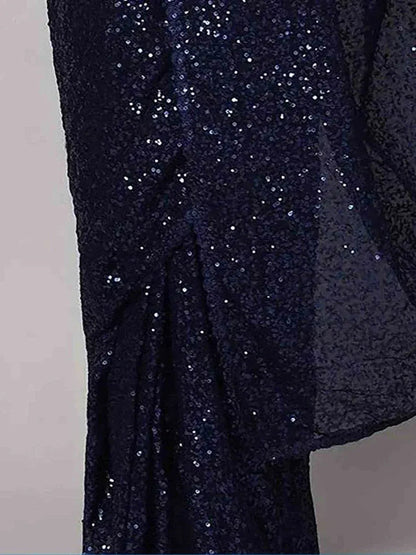 Tulsi Art Stunning Navy Blue Sequins Georgette Designer Saree With Blouse