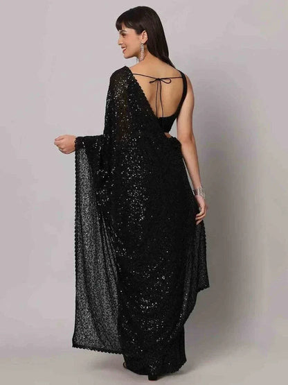 Tulsi Art Charming Black Sequins Georgette Reception Wear Saree With Blouse