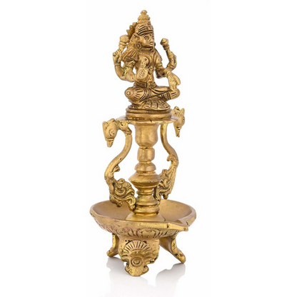 CraftVatika Brass Antique Laxmi Diya Oil Lamp Statue Lakshmi Peacock Puja Dia Table Diya Brass Table Diya