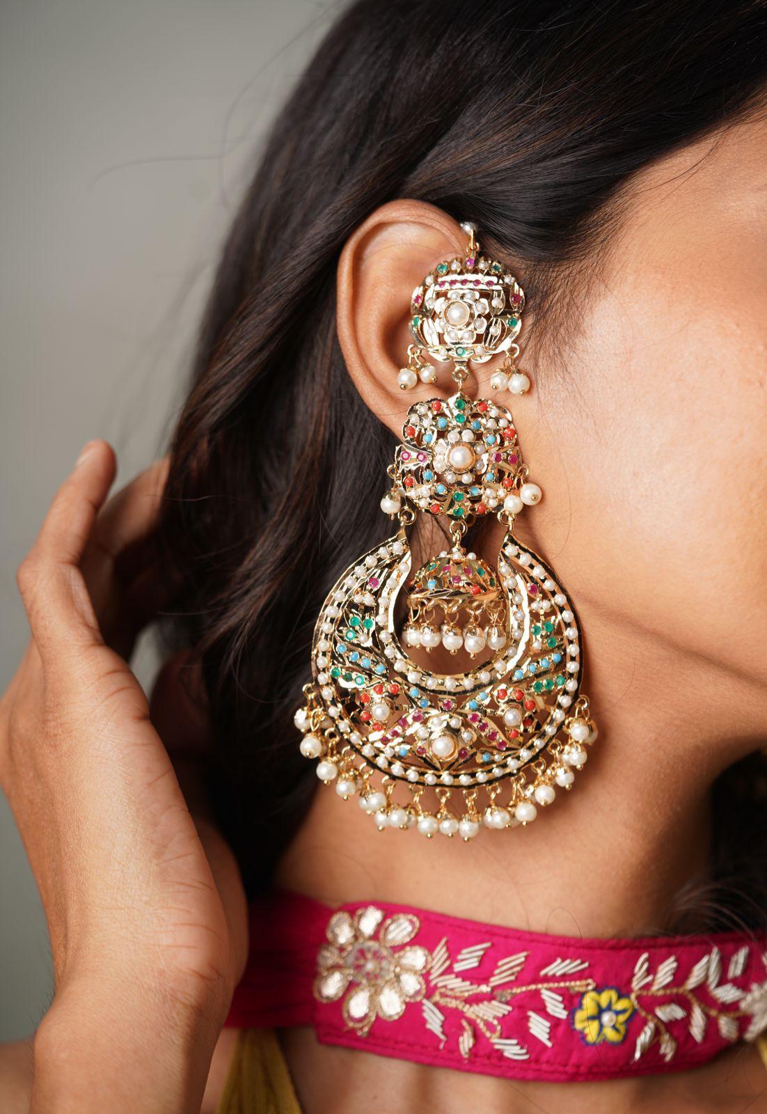 Zeenat Jadaau Oversized Earrings with Kannauti