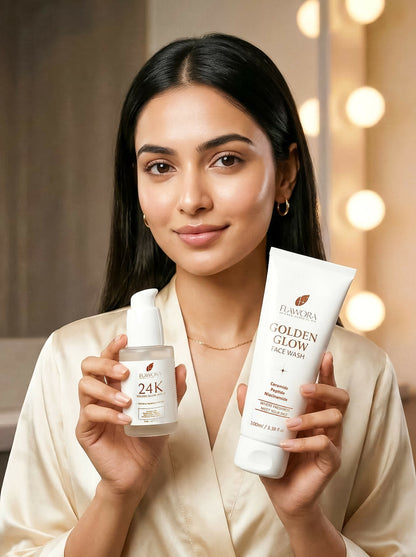 Flawora Set of Golden Glow Face Wash and 24k Golden Glow Face Serum