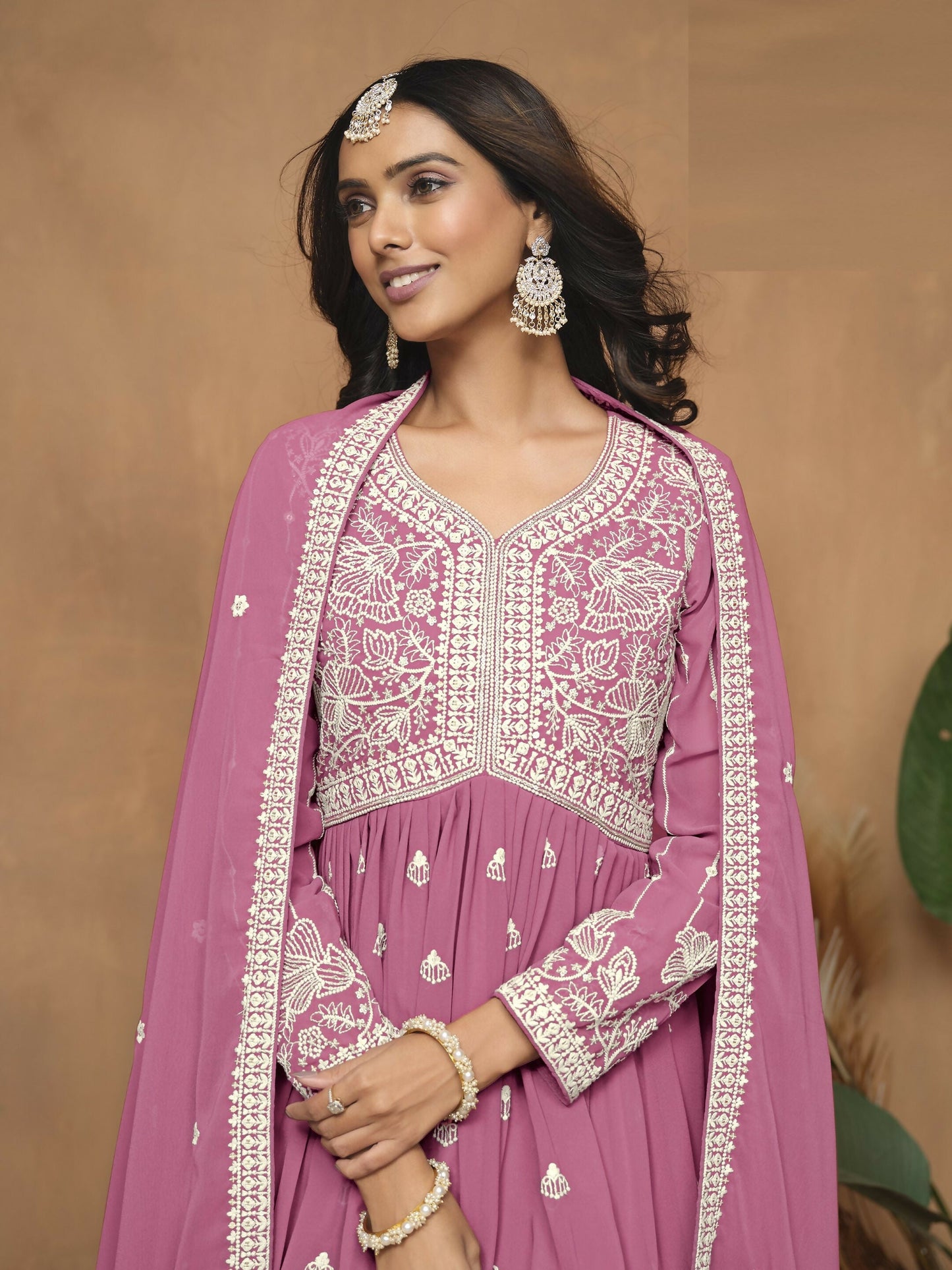 Anaita Pink Embroidered Faux Georgette Sharara Suit