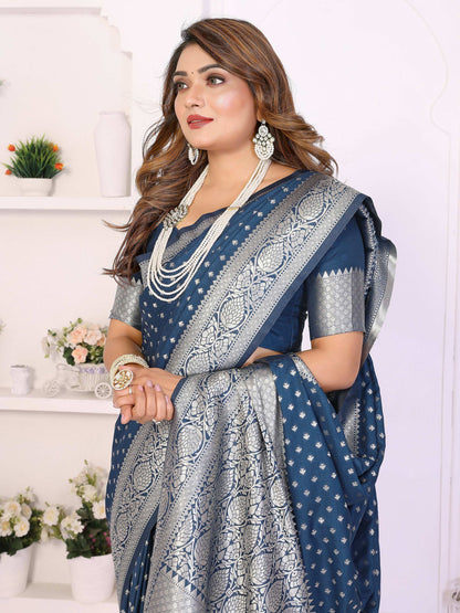 Aastha Fashion Navy Blue Georgette Silk Zari Weaving Saree