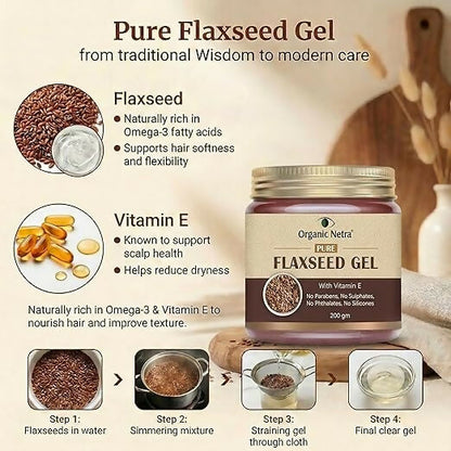 Organic Netra Pure Flaxseed Gel with Vitamin E for Hair and Skin Strengthens