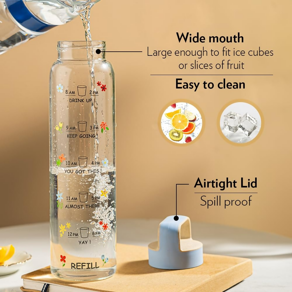 Borosil Neo Motivational Time Marker Bottle with Husk Lid