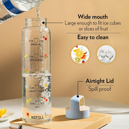 Borosil Neo Motivational Time Marker Bottle with Husk Lid