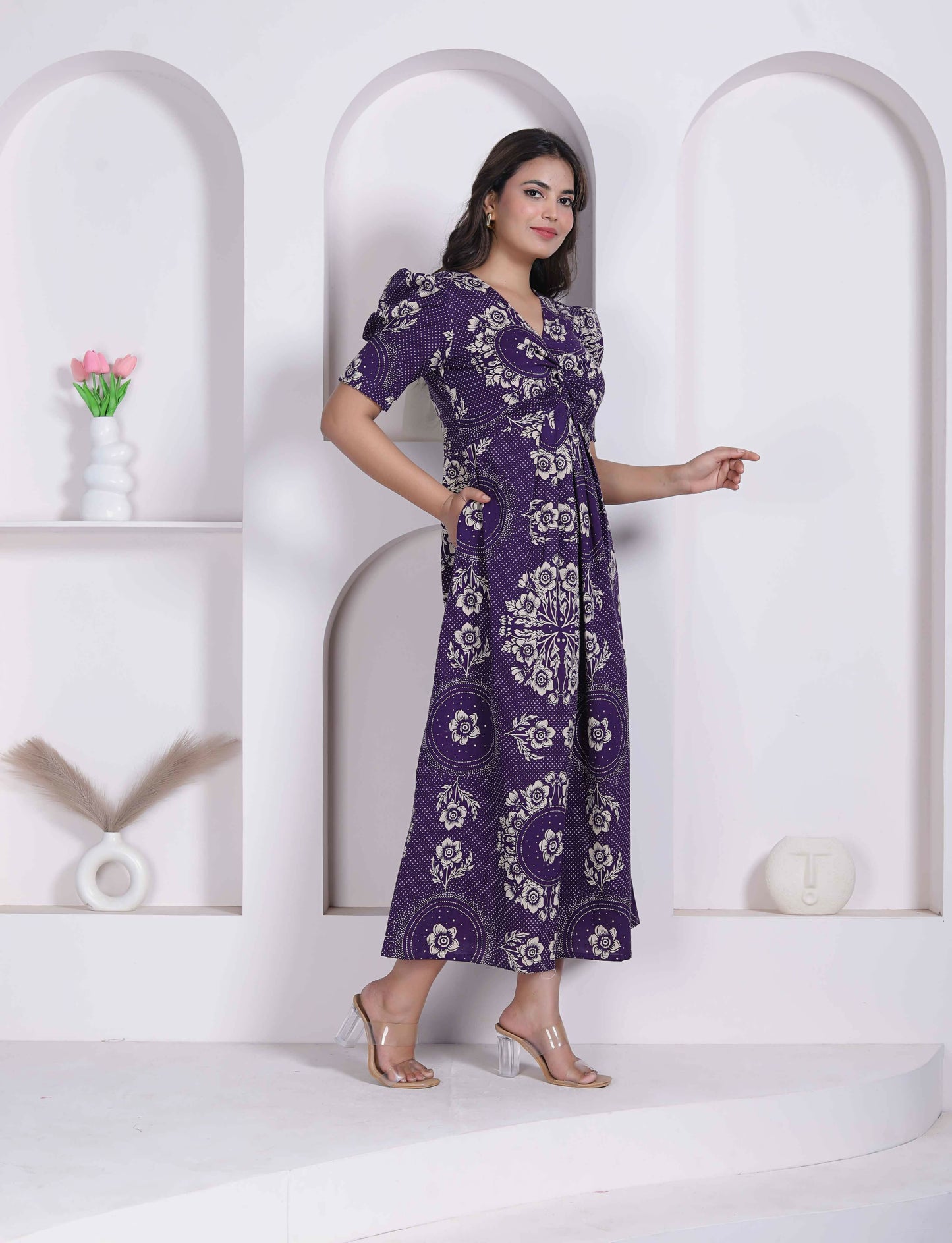 Miravan Womens Floral Printed Cotton Butterfly Maxi Dress