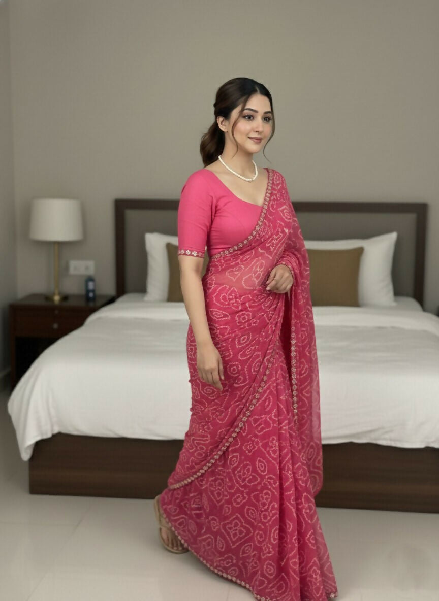 Teeya Creation Womens New Simply Daily Wear Georgette Saree-Pink